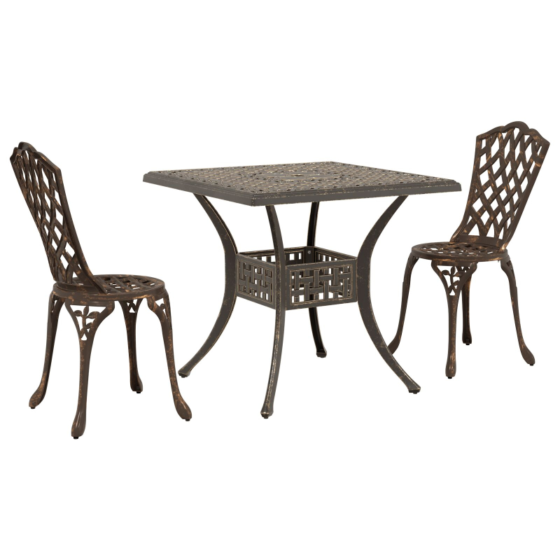 3-teiliges Garten Bistro Set in Bronze aus Gusseisen