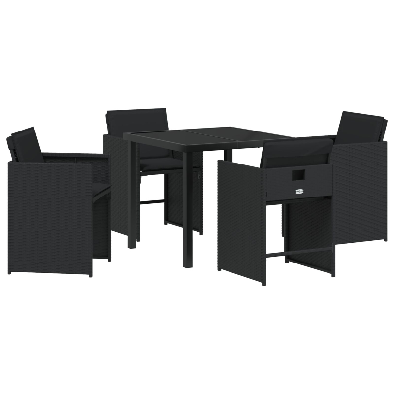 5-teiliges Garten-Essset mit Kissen Schwarz Poly-Rattan