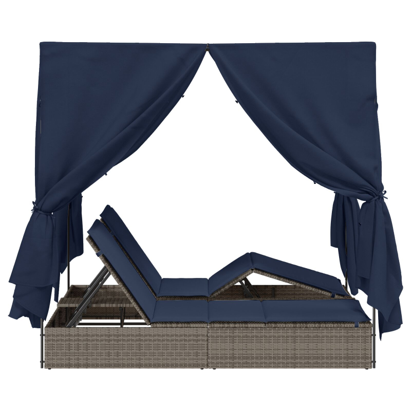 Doppelliege Set aus 2 Grau und Marineblau Rattan Groß