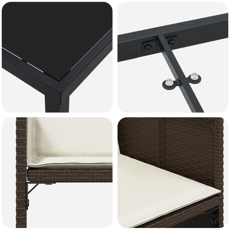 9-teiliges Garten-Ess-Set mit Kissen Braun Poly Rattan