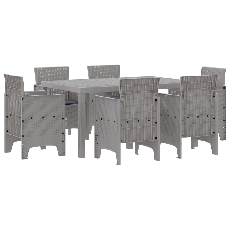7-teiliges Garten Esszimmer Set mit Kissen Hellgrau Poly Rattan