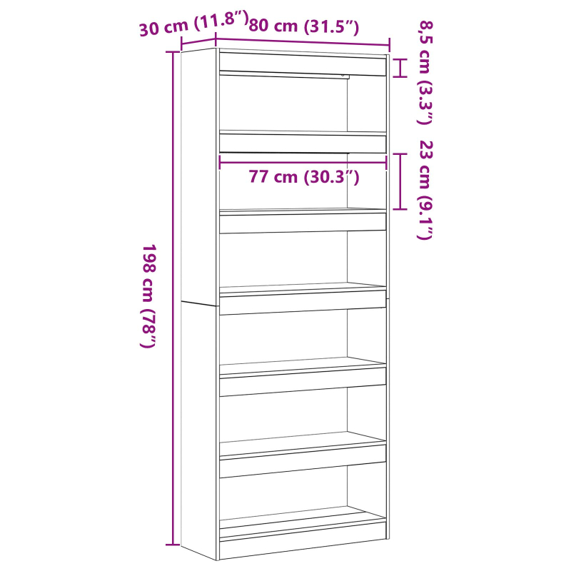 Beton Grau Bücherregal Beton grau Holzwerkstoff 80 x 30 x 198 cm