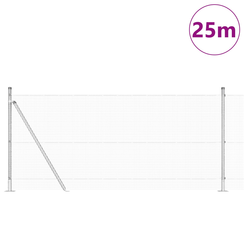 Schweißdrahtzaun mit 13 Flanschpfosten 0.8x25 m Verzinkter Stahl
