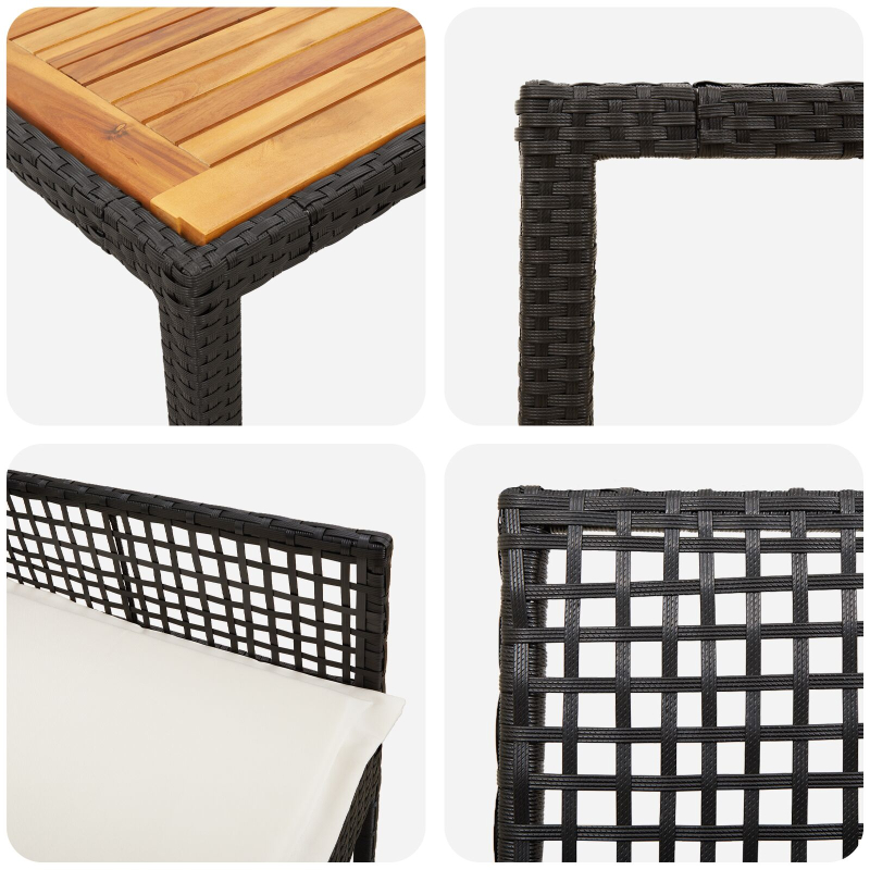 7-teilige Essgruppe für den Garten mit Kissen in Schwarz aus Poly-Rattan