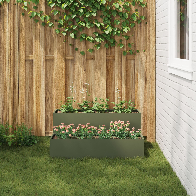 Gartenpflanzer 2-Tier 100x60x45 cm Olivgrün Stahl
