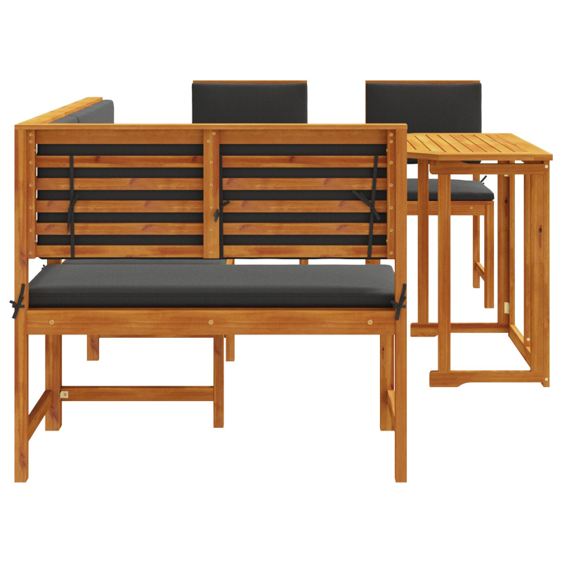 4-teiliges Garten-Esszimmer-Set mit Kissen aus massivem Akazienholz