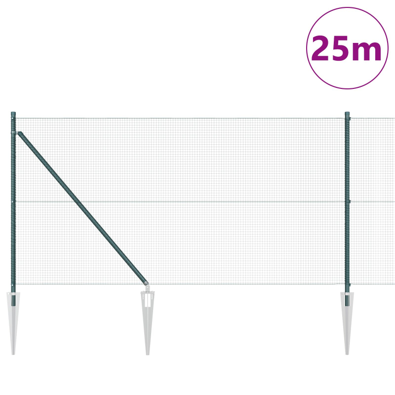 Geschweißter Drahtzaun mit 13 Spike-Pfosten, Grün, 1x25 m, Stahl