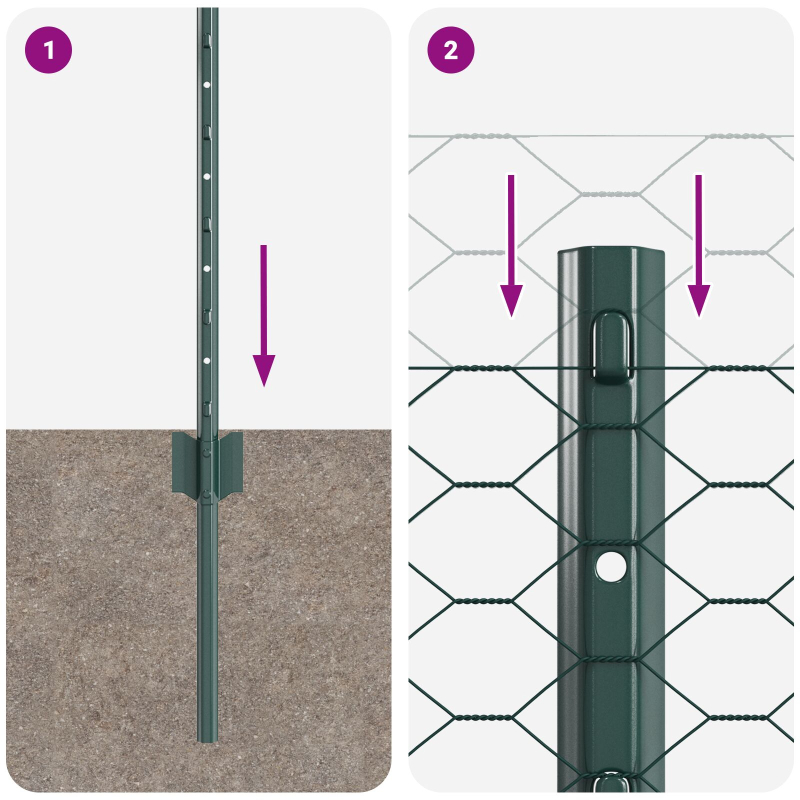 Zaunpfosten 11 Stück U-Kanal Grün 80 cm Stahl, Sechseckzaun Grün 0,8x50 m Stahl