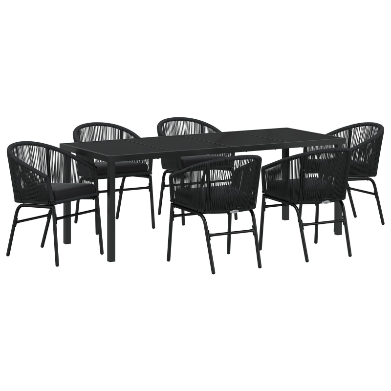 7-teiliges Garten-Ess-Set Schwarz Poly Rattan