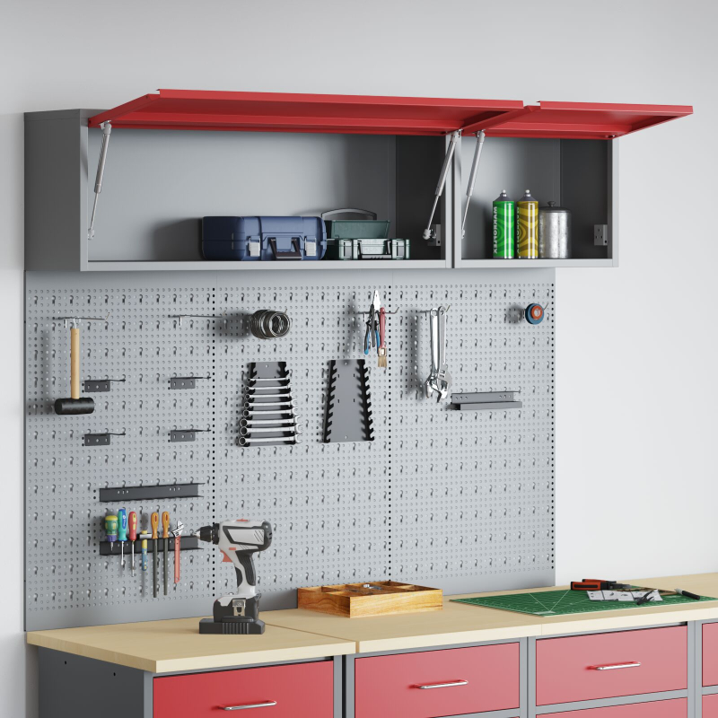 5-teiliges Werkzeugschrank- und Wandpaneel-Set aus rotem Metall