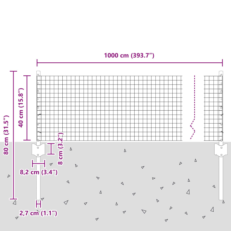 Schweißdrahtzaun mit 5 U-Pfosten Grün 0,4x10 m Stahl