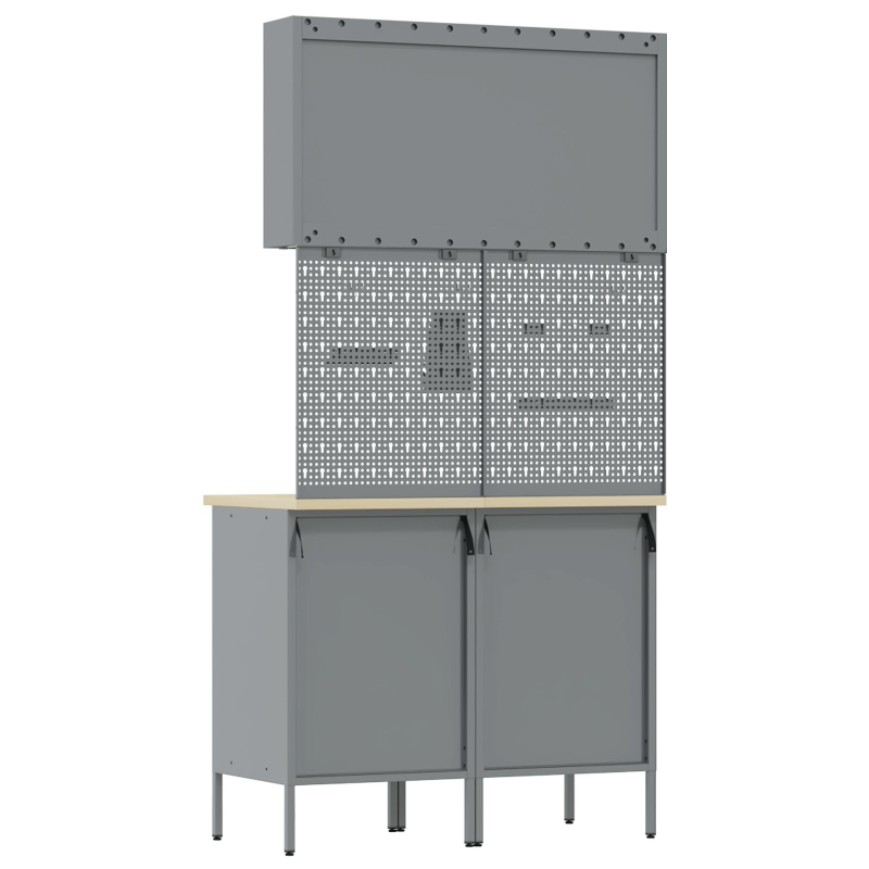 5-teiliges Arbeitszimmerschrank- und Lochplatten-Set Schwarz MDF und Metall