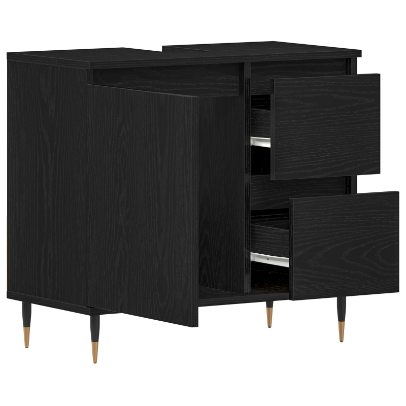 Badezimmer Waschbecken Schrank Schwarz Eiche 65x33x60 cm Engineered Wood