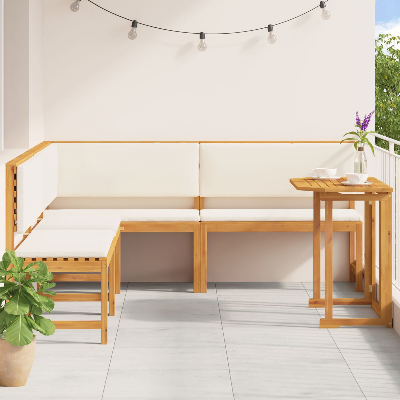 4-teiliges Garten-Essbereich-Set mit Kissen aus massivem Akazienholz