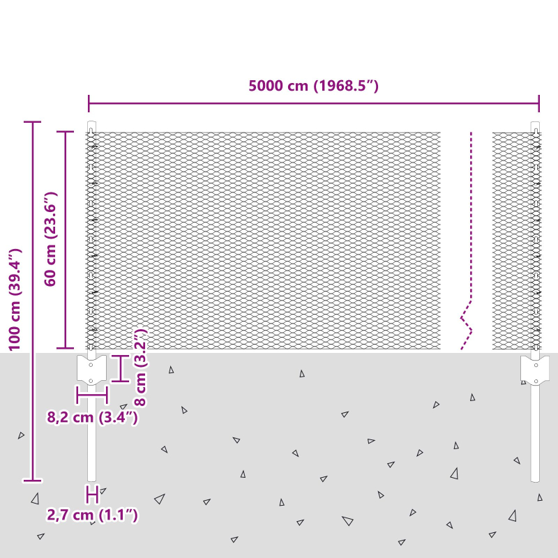 Zaunpfosten 11 Stück U-Kanal Grau 60 cm Stahl, Sechseckzaun Grau 0.6x50 m Stahl