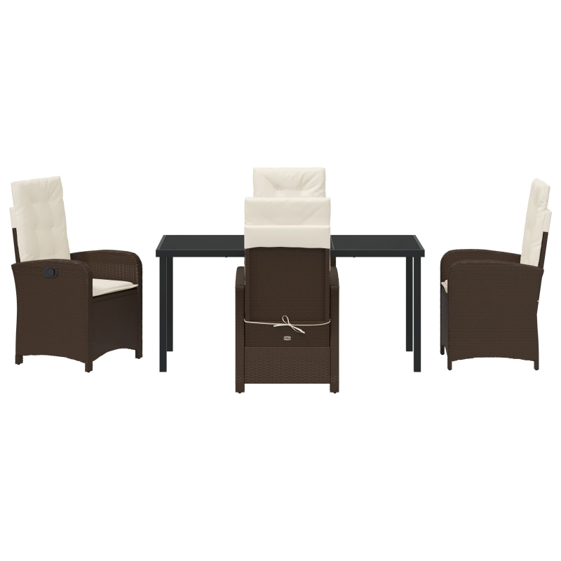 5-teiliges Garten-Ess-Set mit Kissen in Braun aus Poly-Rattan
