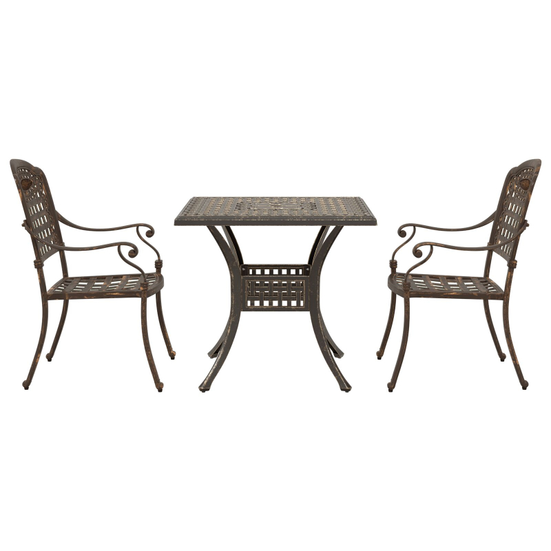 3-teiliges Garten Bistro Set Bronze Gussaluminium