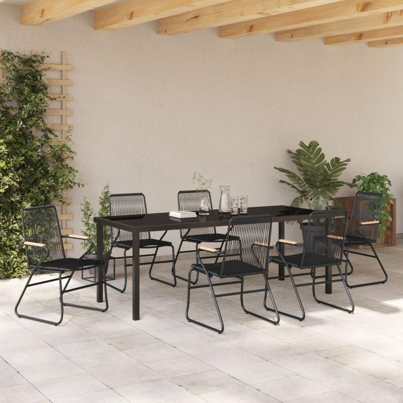 7-teilige Garten-Essgruppe Schwarz PVC-Rattan