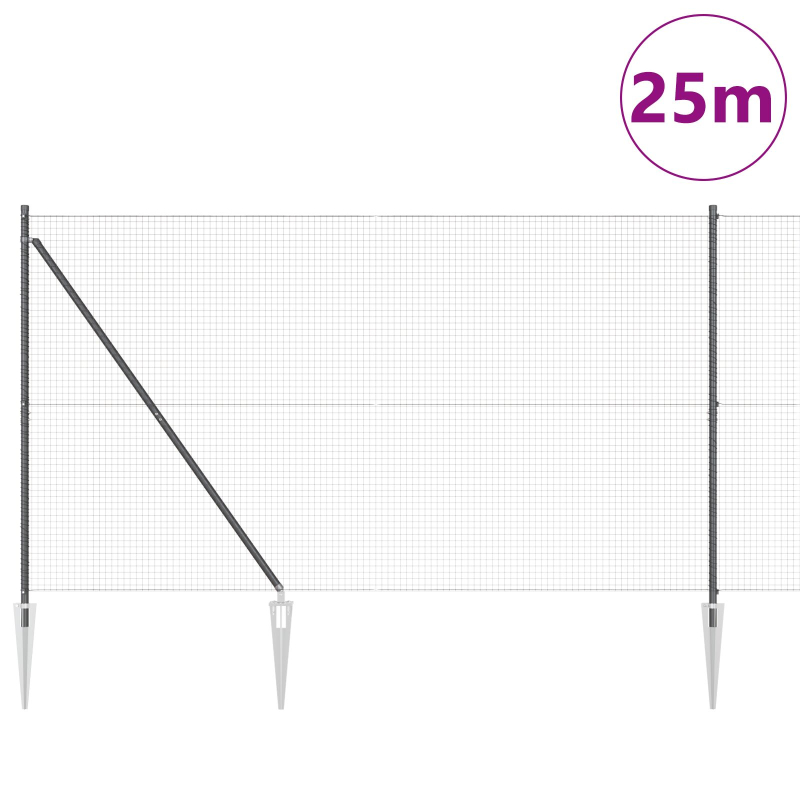 Geschweißter Drahtzaun mit 13 Spike-Posts Grau 1,5x25 m Stahl
