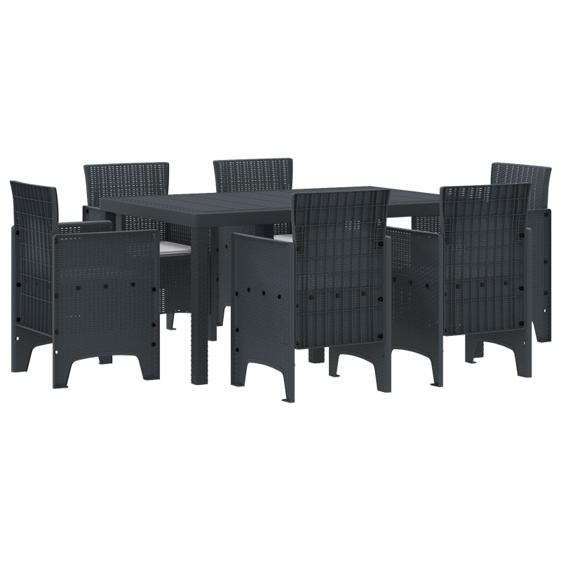 7-teiliges Garten-Essbereich mit Kissen Anthrazit Poly-Rattan