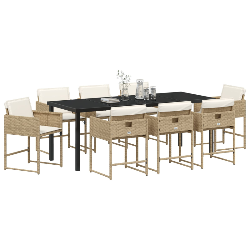 9-teiliges Garten-Essset mit Kissen Beige Poly Rattan