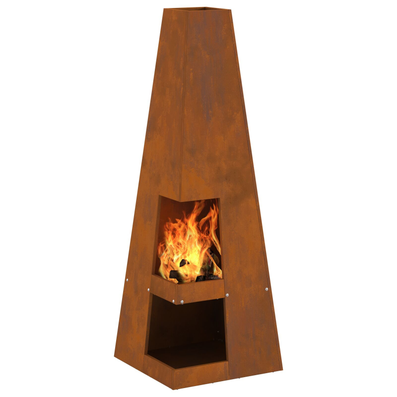Feuerstelle mit Holzlager 35x35x100 cm Wetterstahl