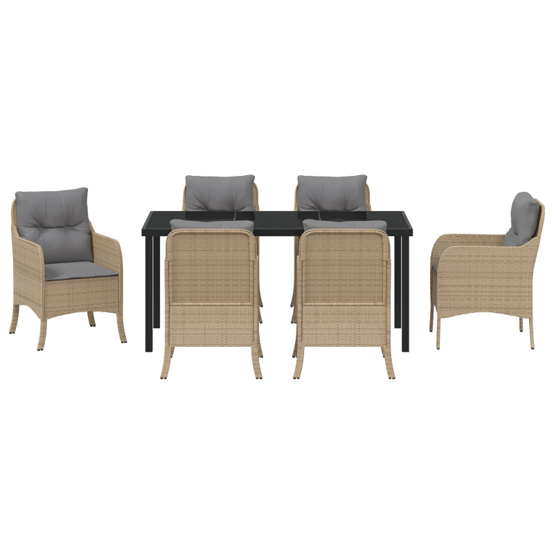 7-teiliges Gartenessenset mit Kissen in Beige Poly-Rattan