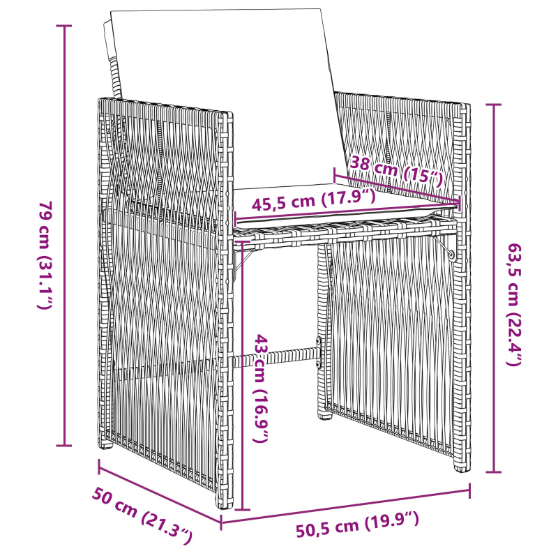 9-teiliges Garten Essset mit Kissen Schwarz Poly Rattan