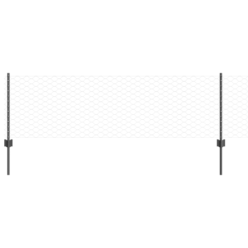 Zaunpfosten 11 Stück U-Kanal Grau 60 cm Stahl, Sechseckzaun Grau 0,6x25 m Stahl