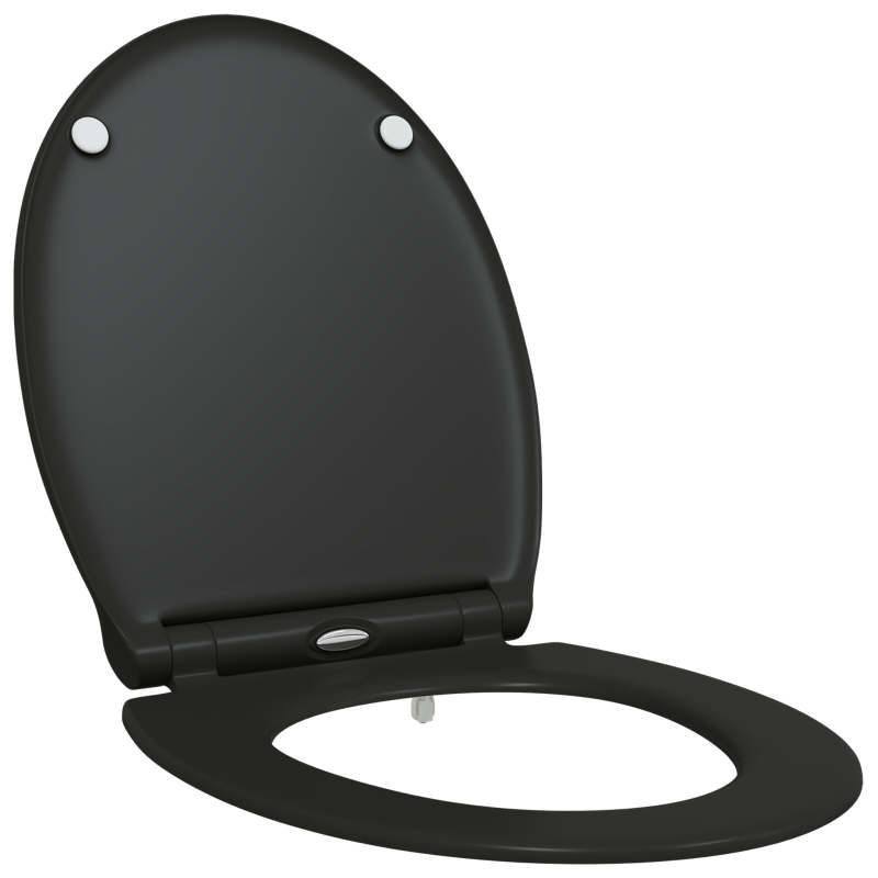 Toilettensitz mit Schnellverschluss und sanftem Schließen aus Duroplast Schwarz