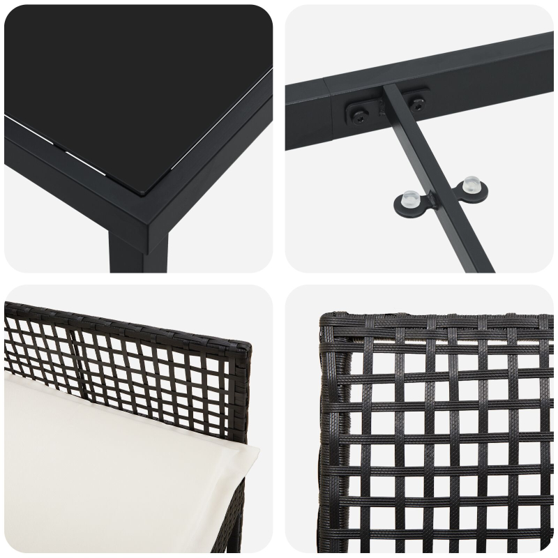 9-teiliges Garten Essset mit Kissen Schwarz Poly Rattan