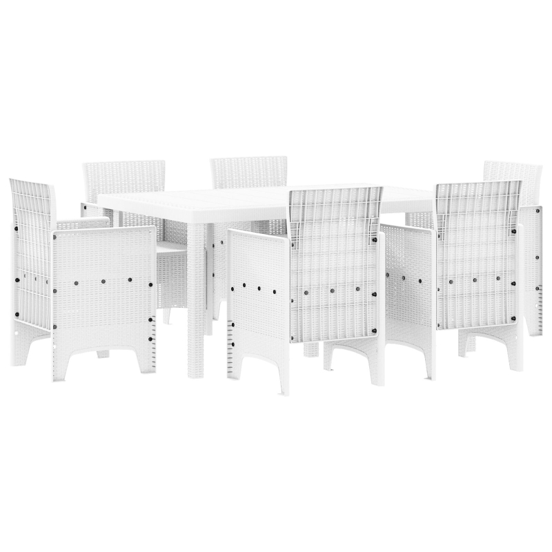 7-teiliges Garten Esszimmer Set Weiß Poly-Rattan