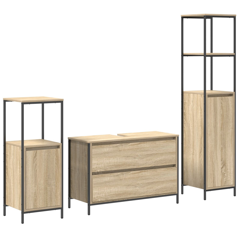 3-teiliges Badezimmermöbel-Set Sonoma Eiche Holzwerkstoff