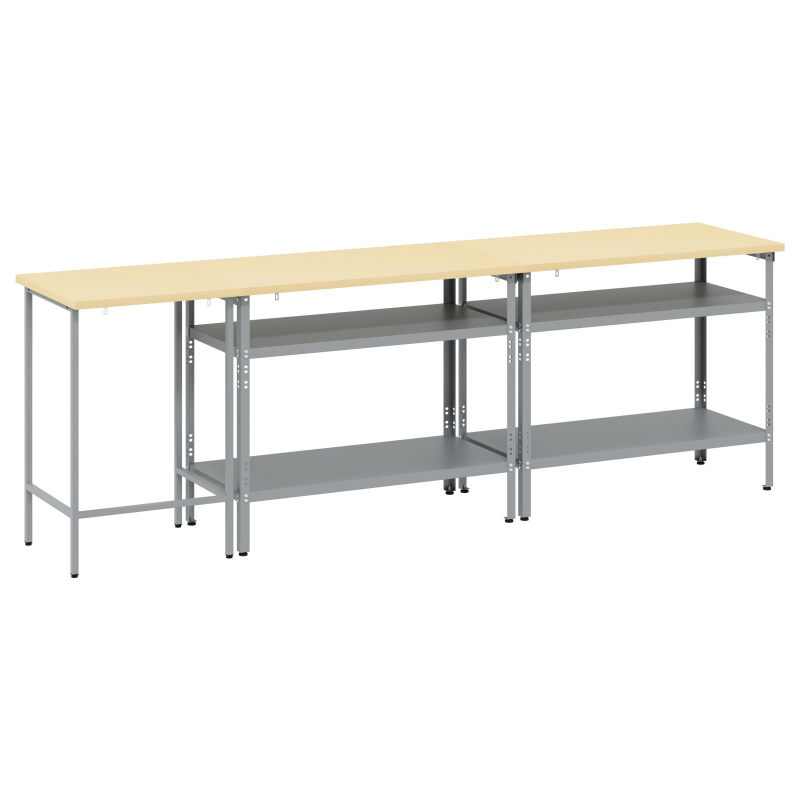 3-teiliges Werkbank-Set aus grauem Stahl