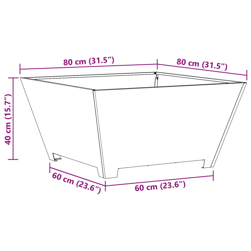 Feuerstelle Quadrat Schwarz 80x80x40 cm Stahl