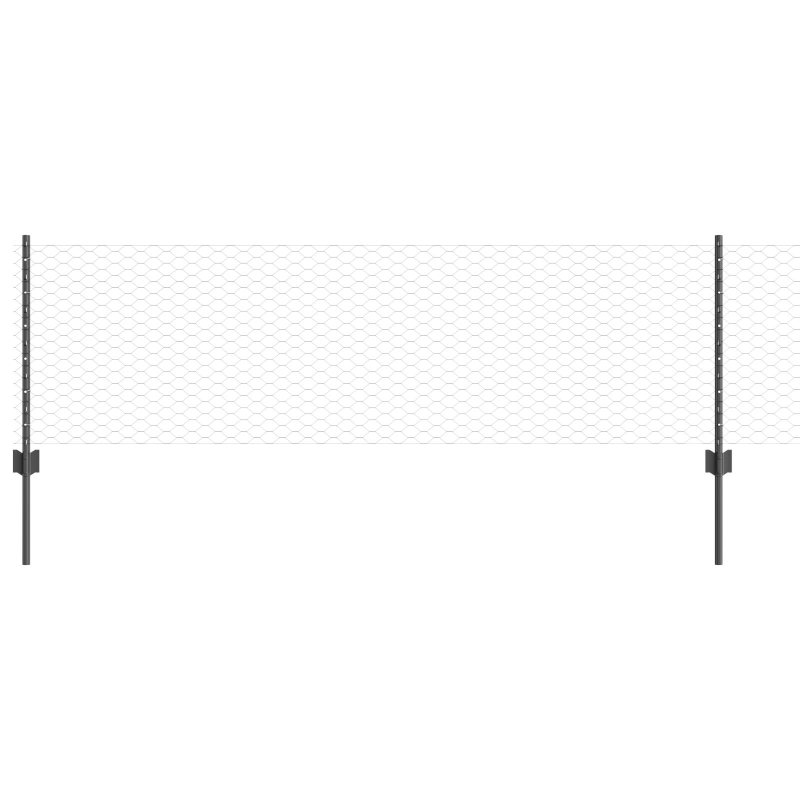 Zaunpfosten 11 Stück U-Kanal Grau 60 cm Stahl, Sechseckzaun Grau 0.6x100 m Stahl