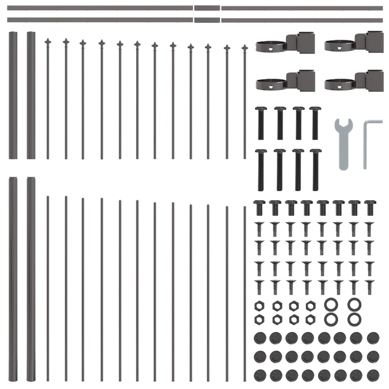 Gartenzaun mit Bogenoberteil Grau 8,5x1,5 m Stahl