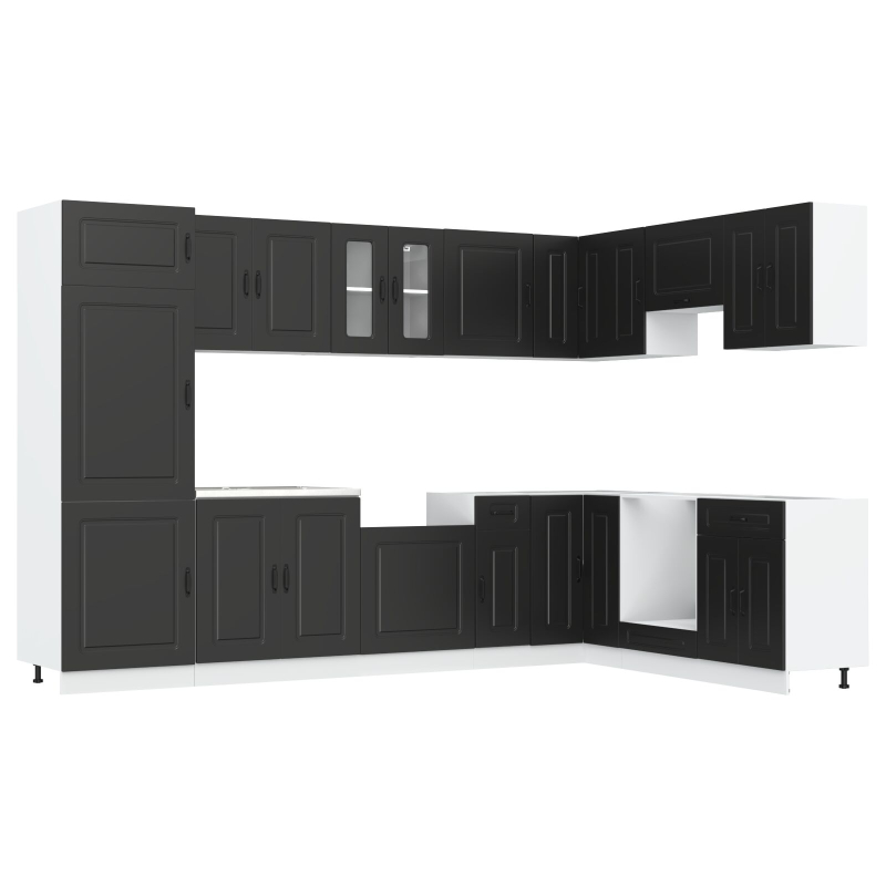 Küchen Schrank Kalmar mit Doppelbecken Schwarz Holzwerkstoff