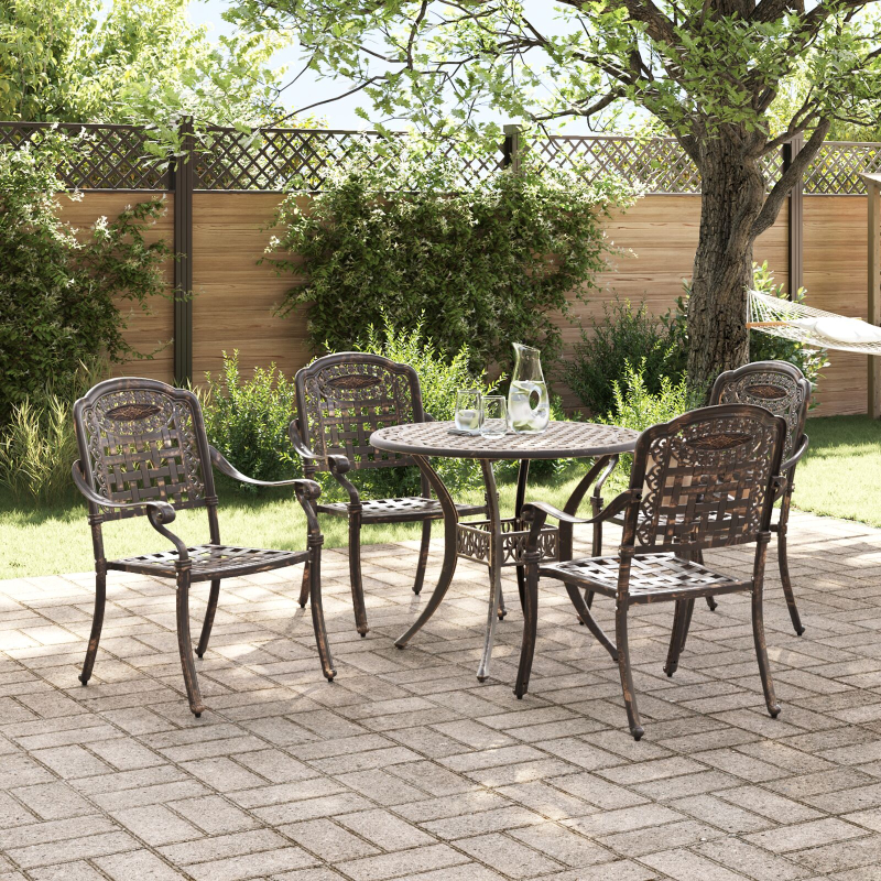 5-teiliges Gartenstuhl- und Tischset aus bronziertem Gussaluminium