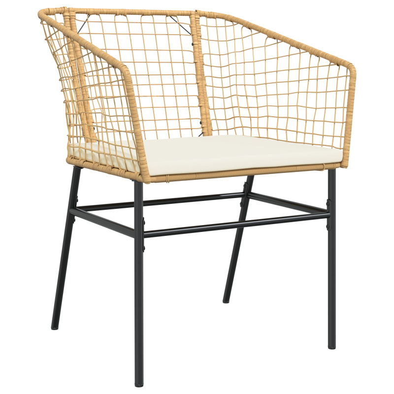 3-teiliges Garten-Essset mit Kissen Braun Poly-Rattan