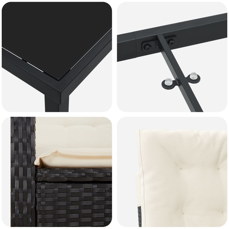 7-teiliges Garten-Essbereich-Set mit Kissen Schwarz Poly Rattan