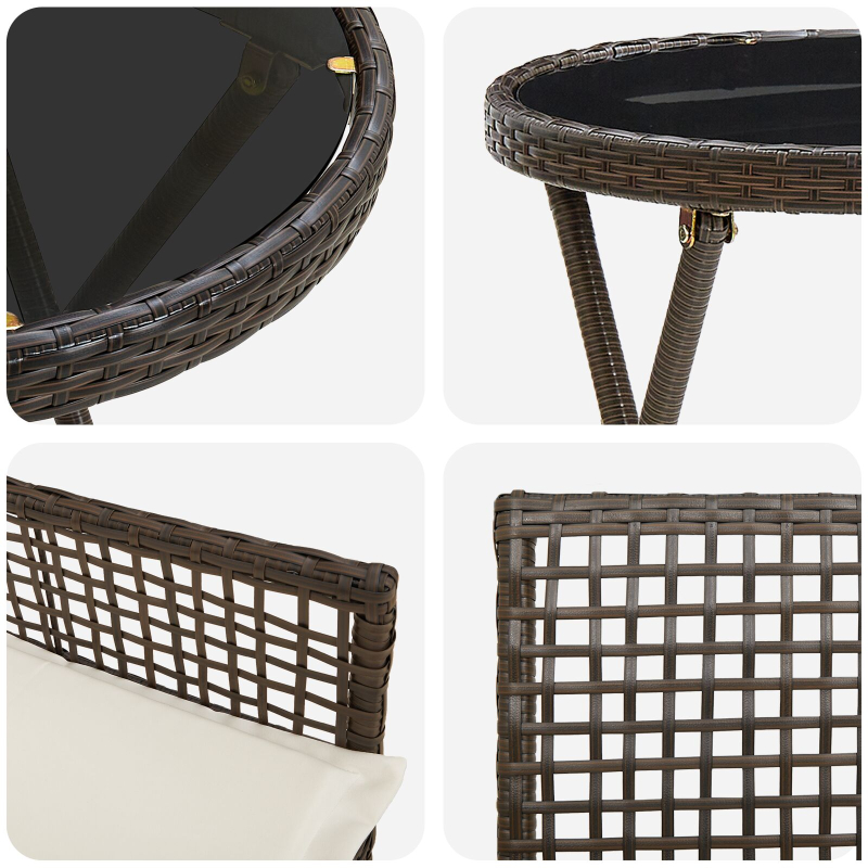 3-teiliges Bistro-Set für den Garten mit Kissen aus braunem Poly-Rattan
