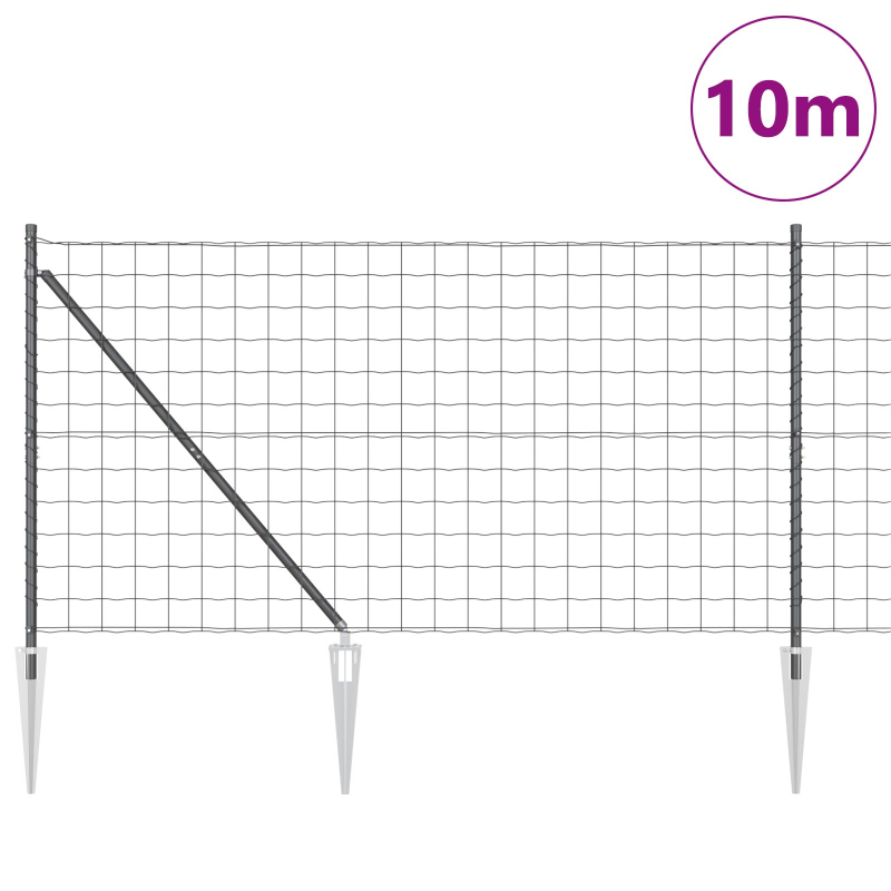 Euro Zaun mit 7 Spike-Pfosten 1,2x10 m feuerverzinkter Stahl Grau