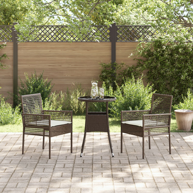 3-teiliges Garten Essset Braun Poly Rattan