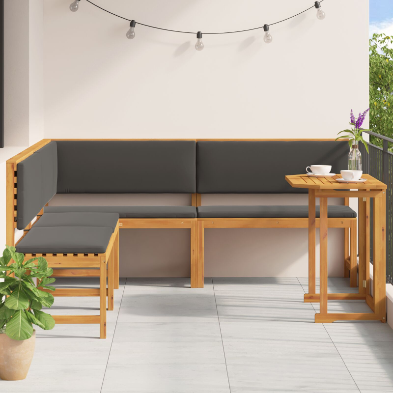 4-teiliges Garten-Ess-Set mit Kissen aus massivem Akazienholz