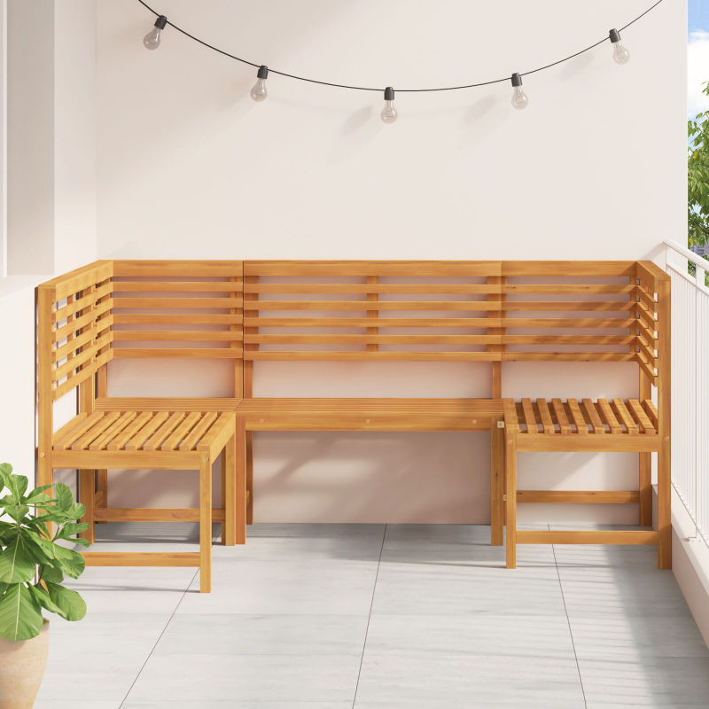 3-teiliges Gartenbank-Set aus solidem Akazienholz