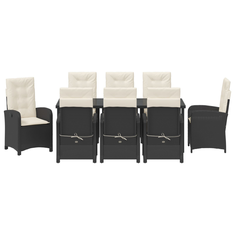 9-teiliges Garten-Dining-Set mit Kissen aus schwarzem Poly-Rattan