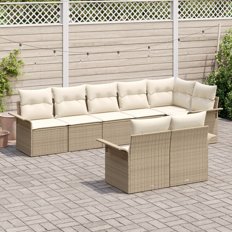 8-teilige Garten Sofa Set mit Kissen Beige Poly Rattan