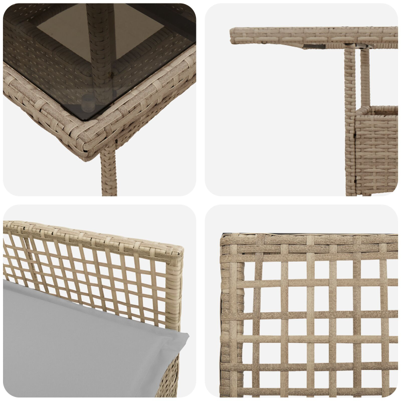 3-teilige Garten Essgruppe Beige Poly Rattan