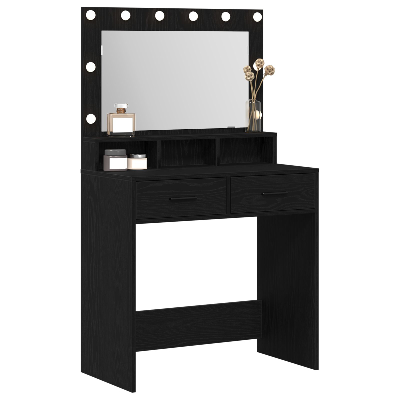 Schminktisch mit LED-Lichtern in Schwarz und Eiche, 79x41x135 cm
